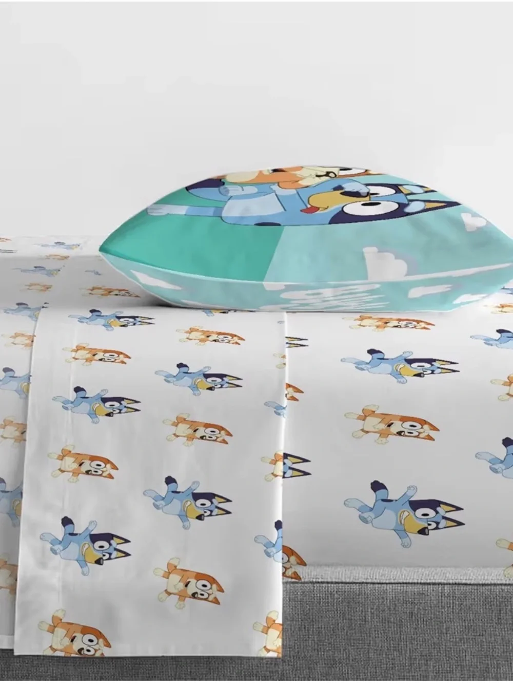 Bluey-Inspired Kids Twin Sheet Set in Aqua and White